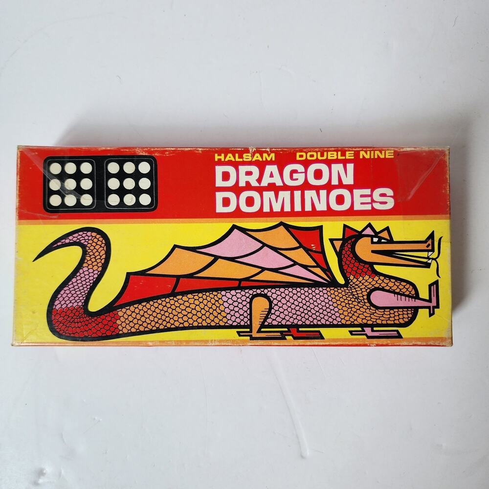 Vintage Halsam Double Nine Dragon Dominoes Set Of 55 With Original Box #920